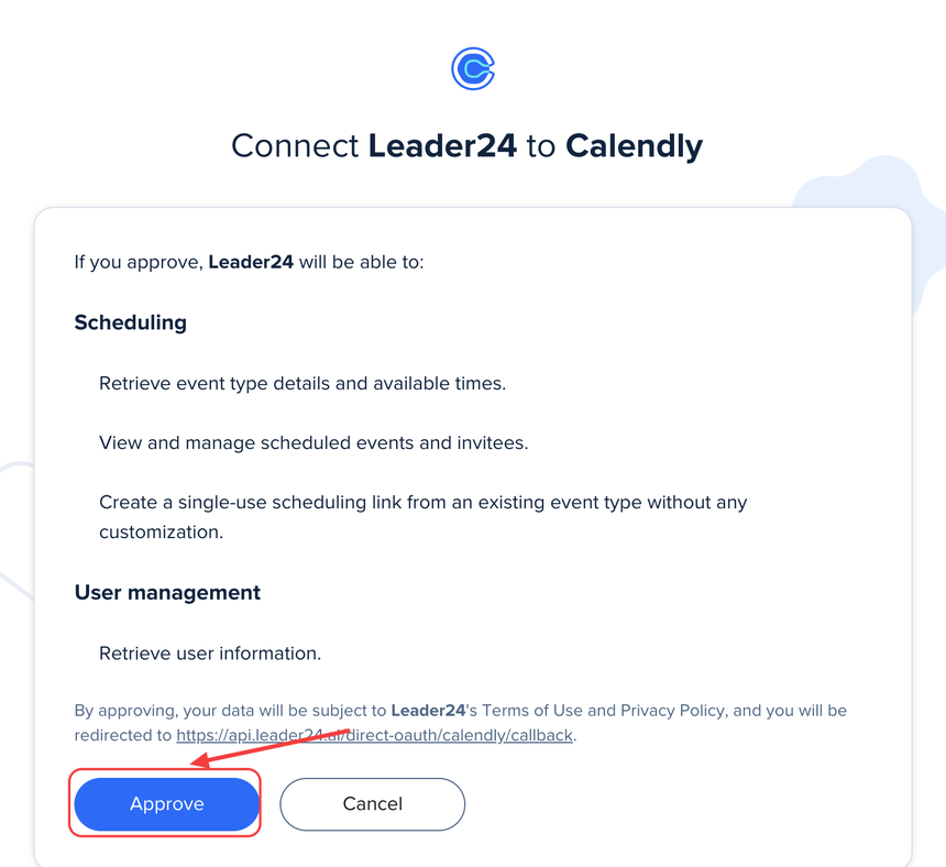 Schermata di autorizzazione Calendly