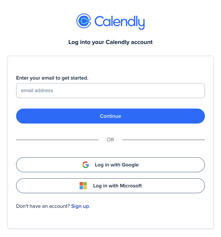Schermata di accesso a Calendly