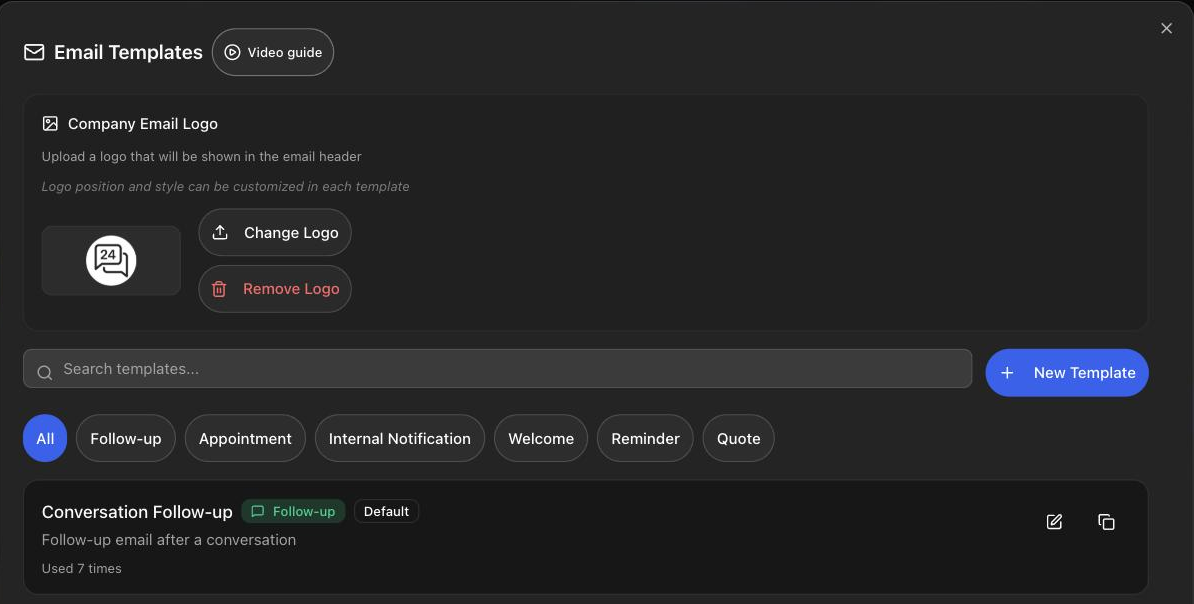 The Email Templates window