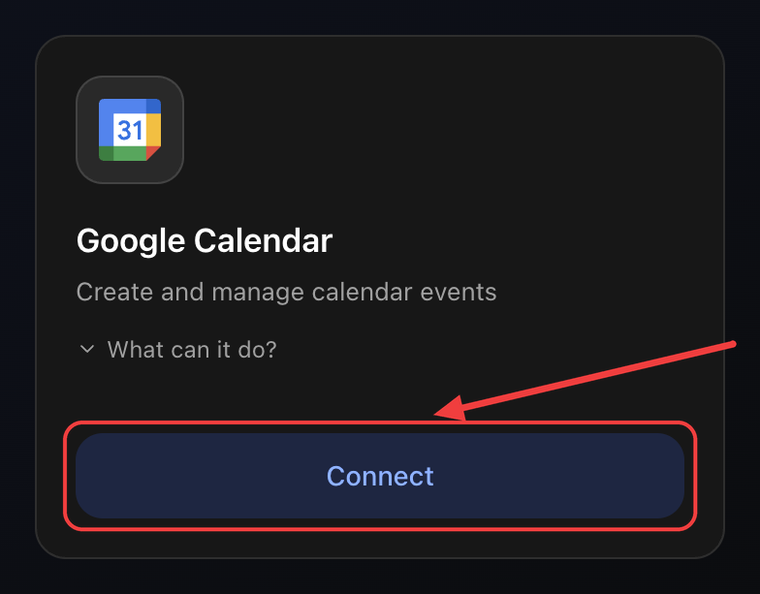 Google-Calendar-Karte im Tab Integrationen