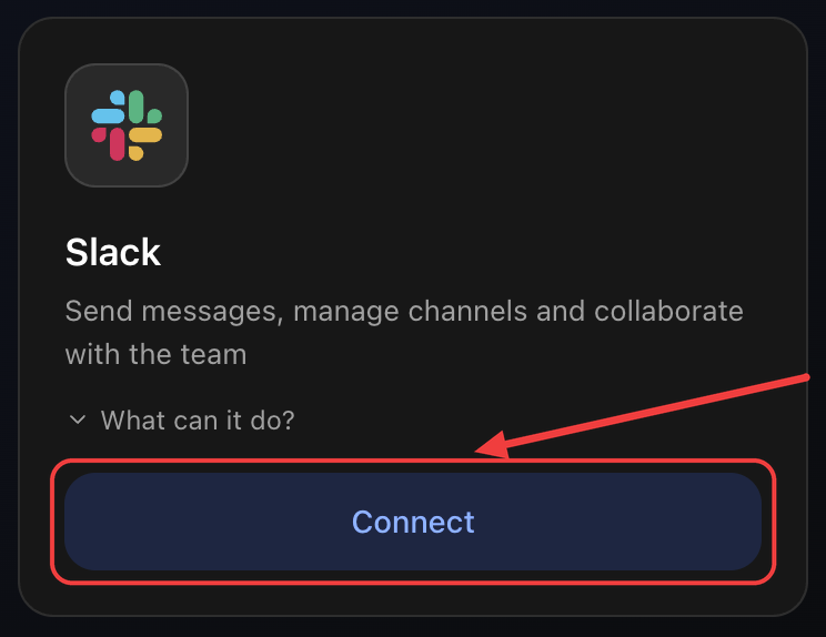 Tarjeta Slack en la pestaña Integraciones